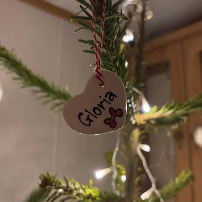 Personalised Small Ceramic Hanging Christmas Heart Decoration