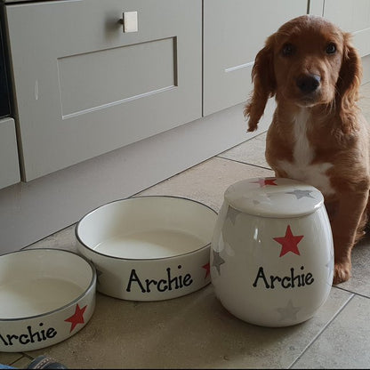 Personalised Straight sided Star Print design Treat Jar set