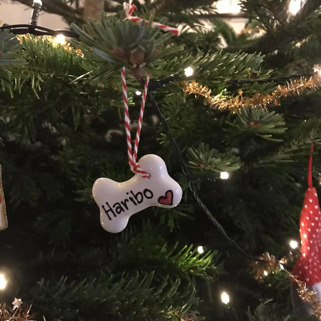 Personalised Small Ceramic Hanging Christmas Bone Decoration
