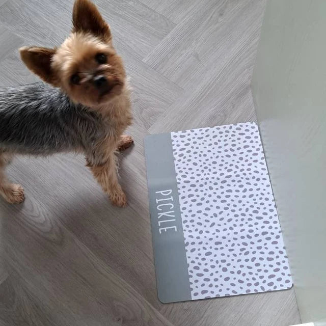 Personalised Pet Bowl Mat Spotty Stripe Design