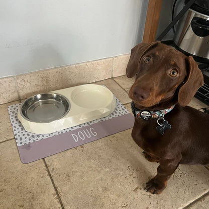 Personalised Pet Bowl Mat Spotty Stripe Design