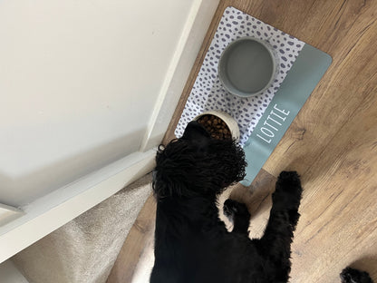 Personalised Pet Bowl Mat Spotty Stripe Design