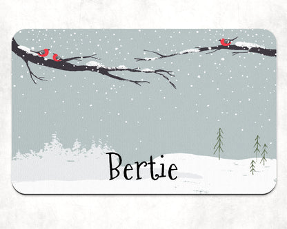 Personalised Pet Bowl Mat Christmas Scene with Robin Design