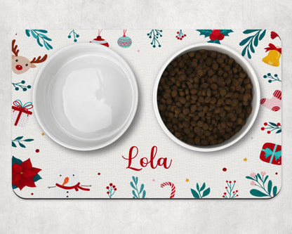 Personalised Pet Bowl Mat Christmas Design