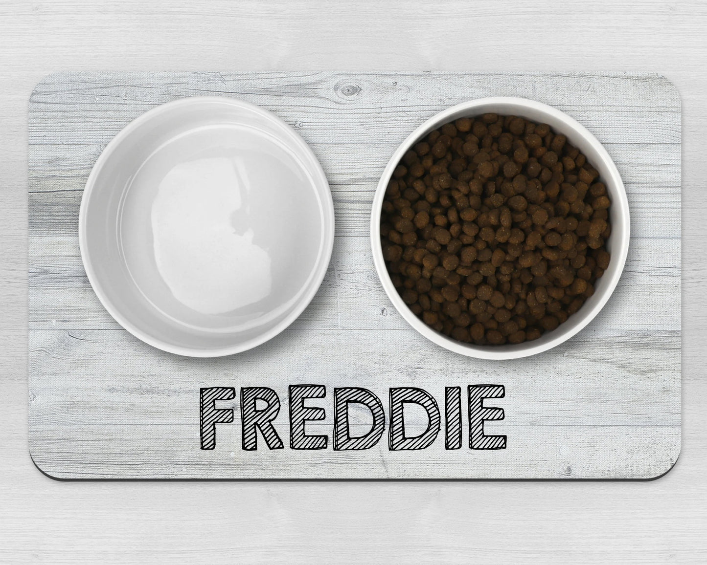 Personalised Pet Bowl Mat Wood Effect Design