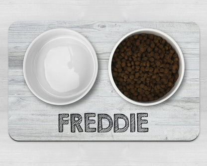 Personalised Pet Bowl Mat Wood Effect Design