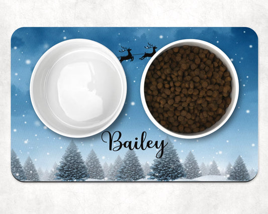 Personalised Pet Bowl Mat Christmas Scene Design