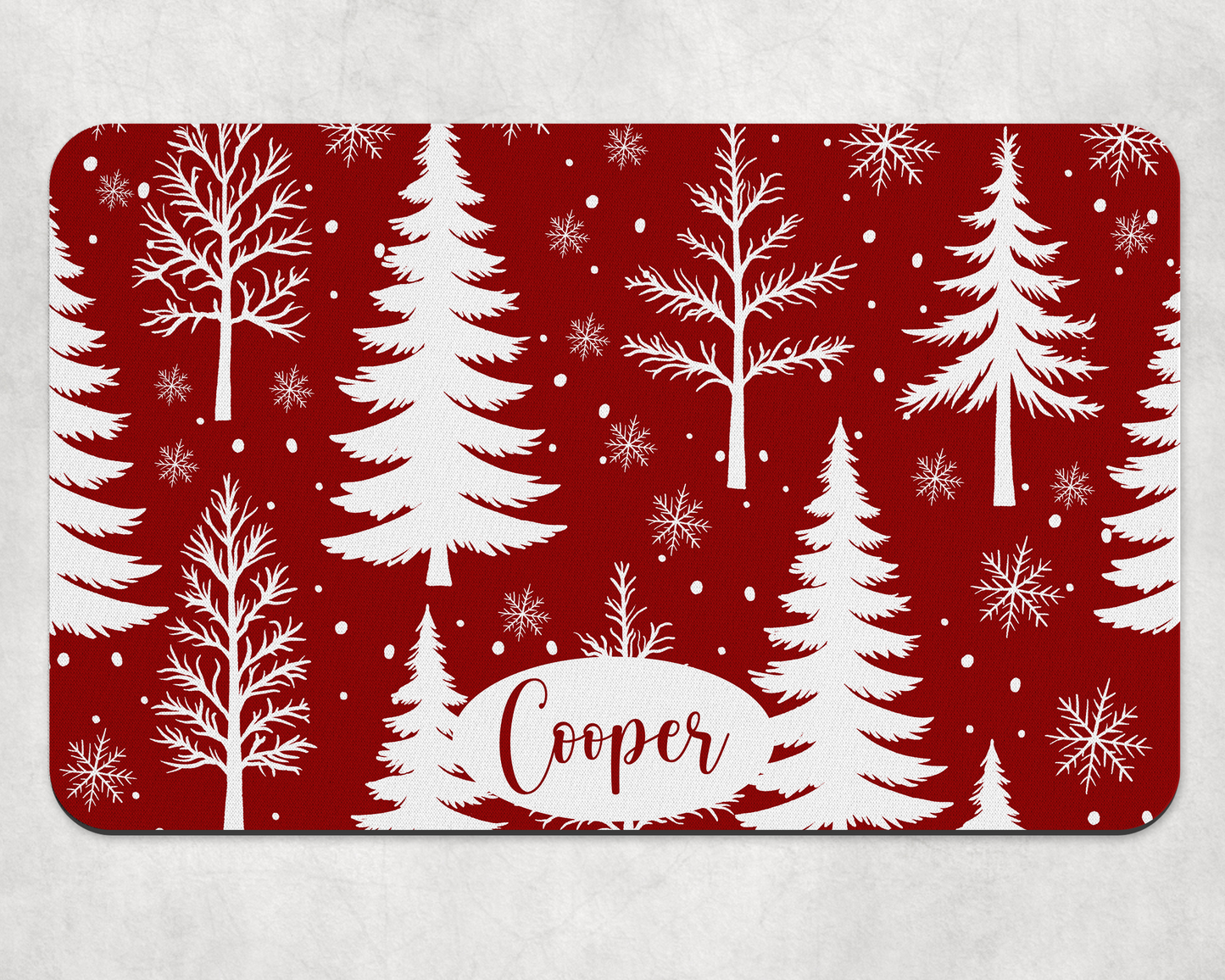Personalised Pet Bowl Mat Christmas Tree & Snowflakes Design