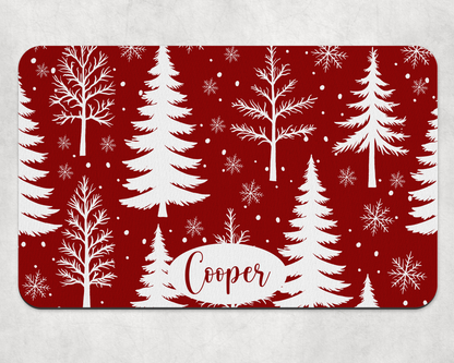 Personalised Pet Bowl Mat Christmas Tree & Snowflakes Design