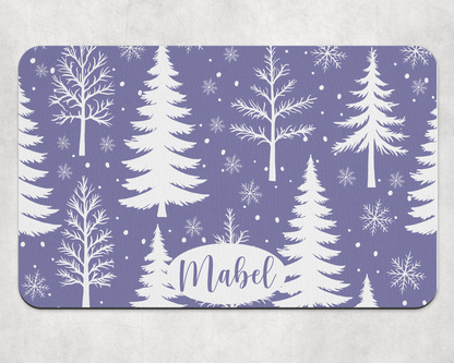 Personalised Pet Bowl Mat Christmas Tree & Snowflakes Design