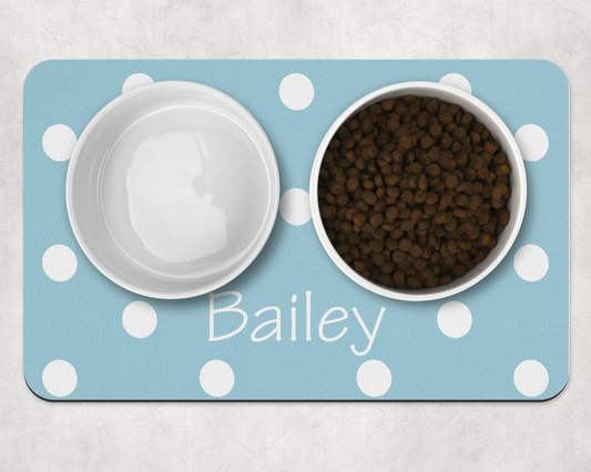 Personalised Pet Bowl Mat Polka Dot Design