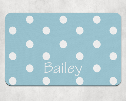 Personalised Pet Bowl Mat Polka Dot Design