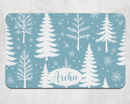 Personalised Pet Bowl Mat Christmas Tree & Snowflakes Design