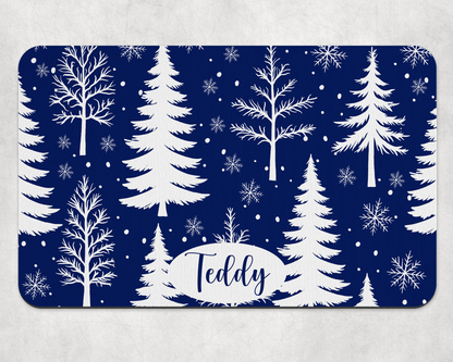 Personalised Pet Bowl Mat Christmas Tree & Snowflakes Design