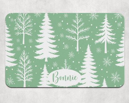 Personalised Pet Bowl Mat Christmas Tree & Snowflakes Design