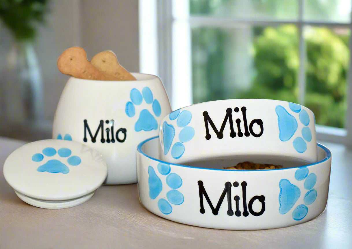 Personalised Straight sided Paw Print design Treat Jar set