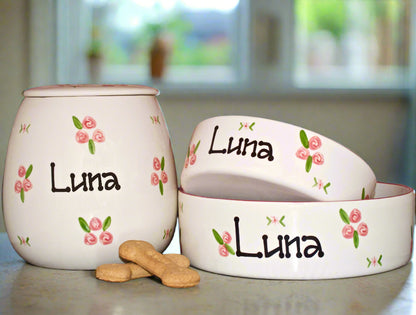 Personalised Straight sided Roses design Treat Jar set