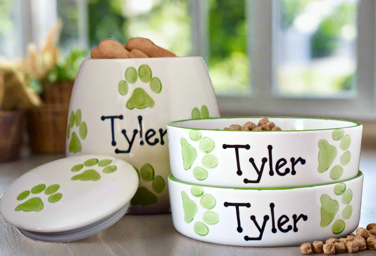 Personalised Straight sided Paw Print design Treat Jar set