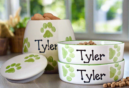 Personalised Straight sided Paw Print design Treat Jar set