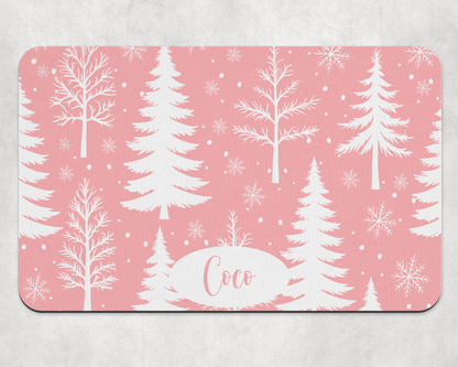 Personalised Pet Bowl Mat Christmas Tree & Snowflakes Design