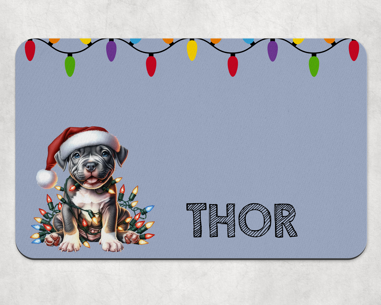 Personalised Christmas Bowl Mat Dog Breed Design