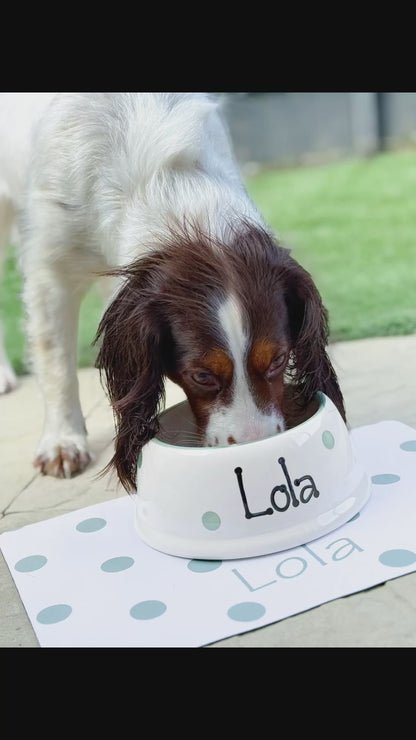 Personalised Slanted Polka Dot bowl and polka mat set
