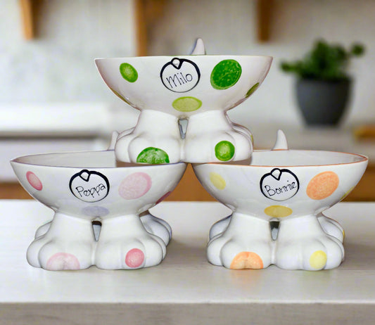 Personalised Dog Leg Bowl Spotty Design
