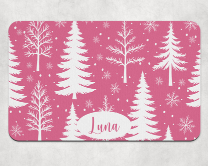 Personalised Pet Bowl Mat Christmas Tree & Snowflakes Design