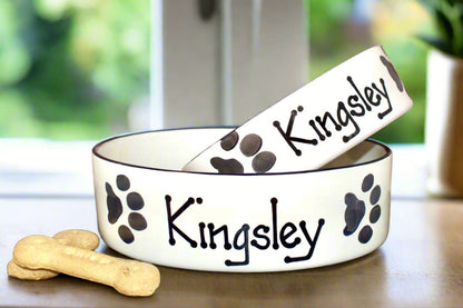 Personalised Straight sided Paw Print design 2 bowl set