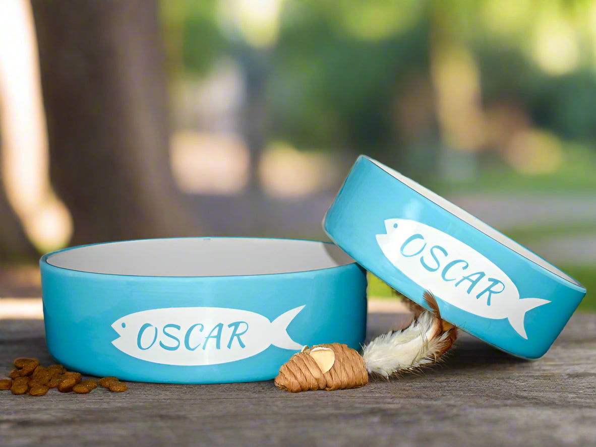Personalised Straight sided Fish design 2 bowl set