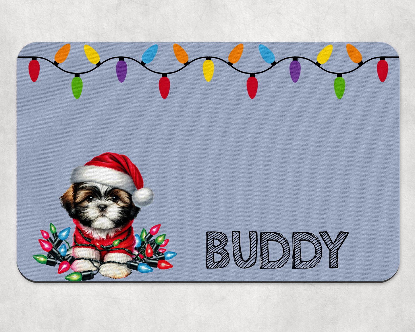 Personalised Christmas Bowl Mat Dog Breed Design
