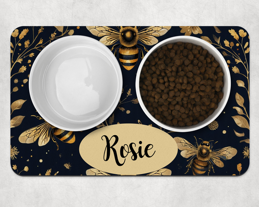 Personalised Pet Bowl Mat Luxury Bee Design