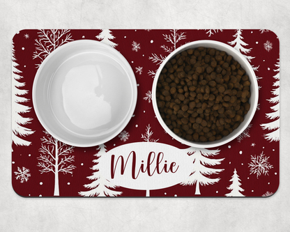 Personalised Pet Bowl Mat Christmas Tree & Snowflakes Design