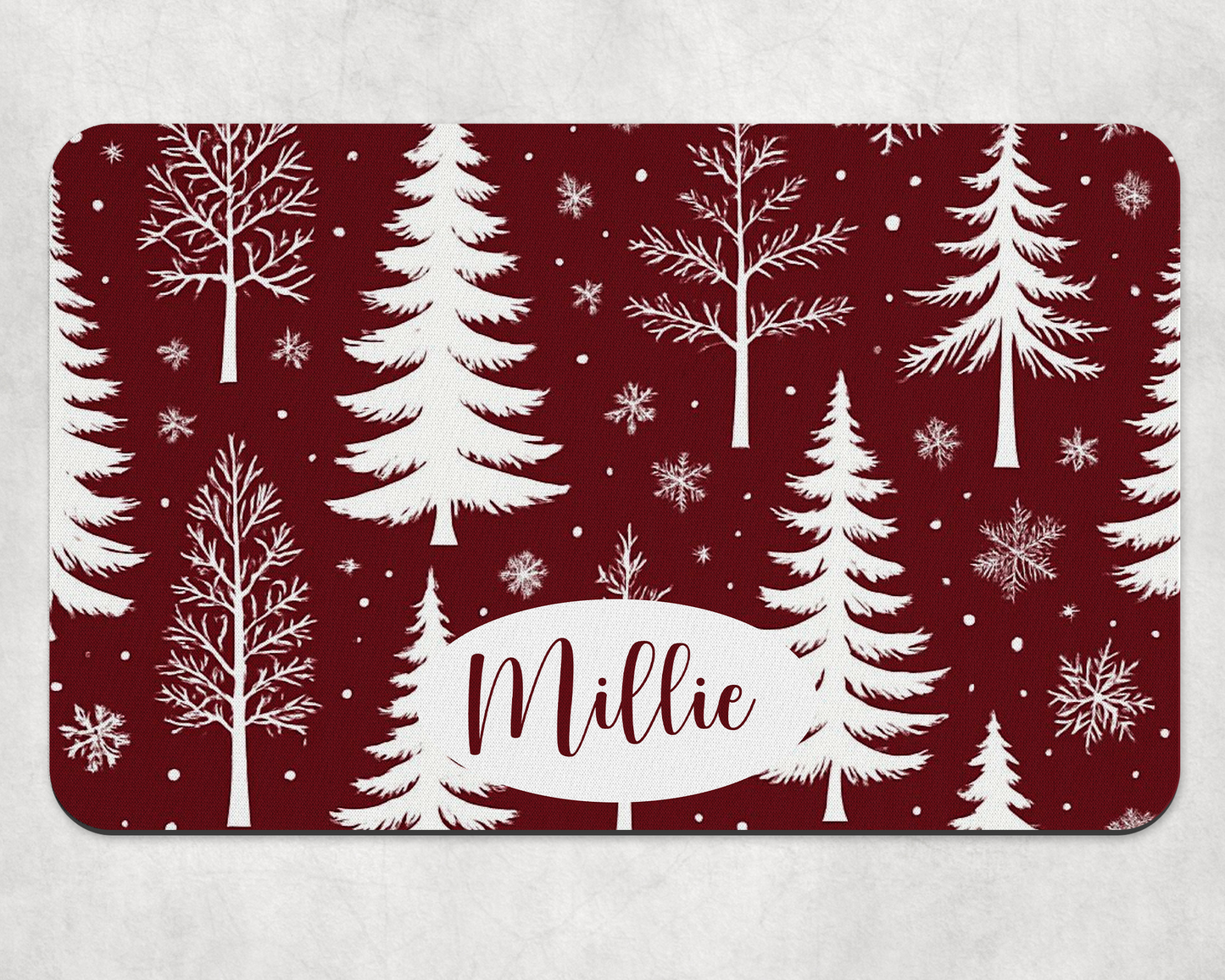 Personalised Pet Bowl Mat Christmas Tree & Snowflakes Design