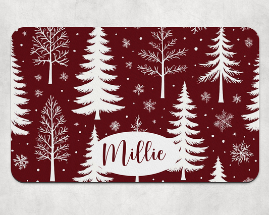 Personalised Pet Bowl Mat Christmas Tree & Snowflakes Design