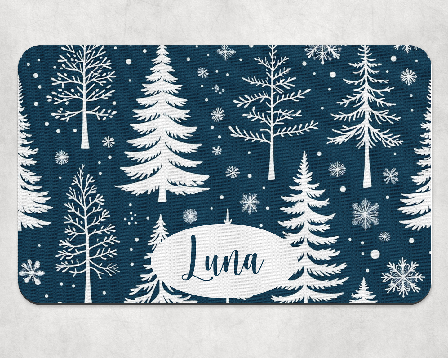 Personalised Pet Bowl Mat Christmas Tree & Snowflakes Design