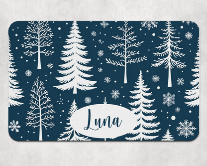 Personalised Pet Bowl Mat Christmas Tree & Snowflakes Design
