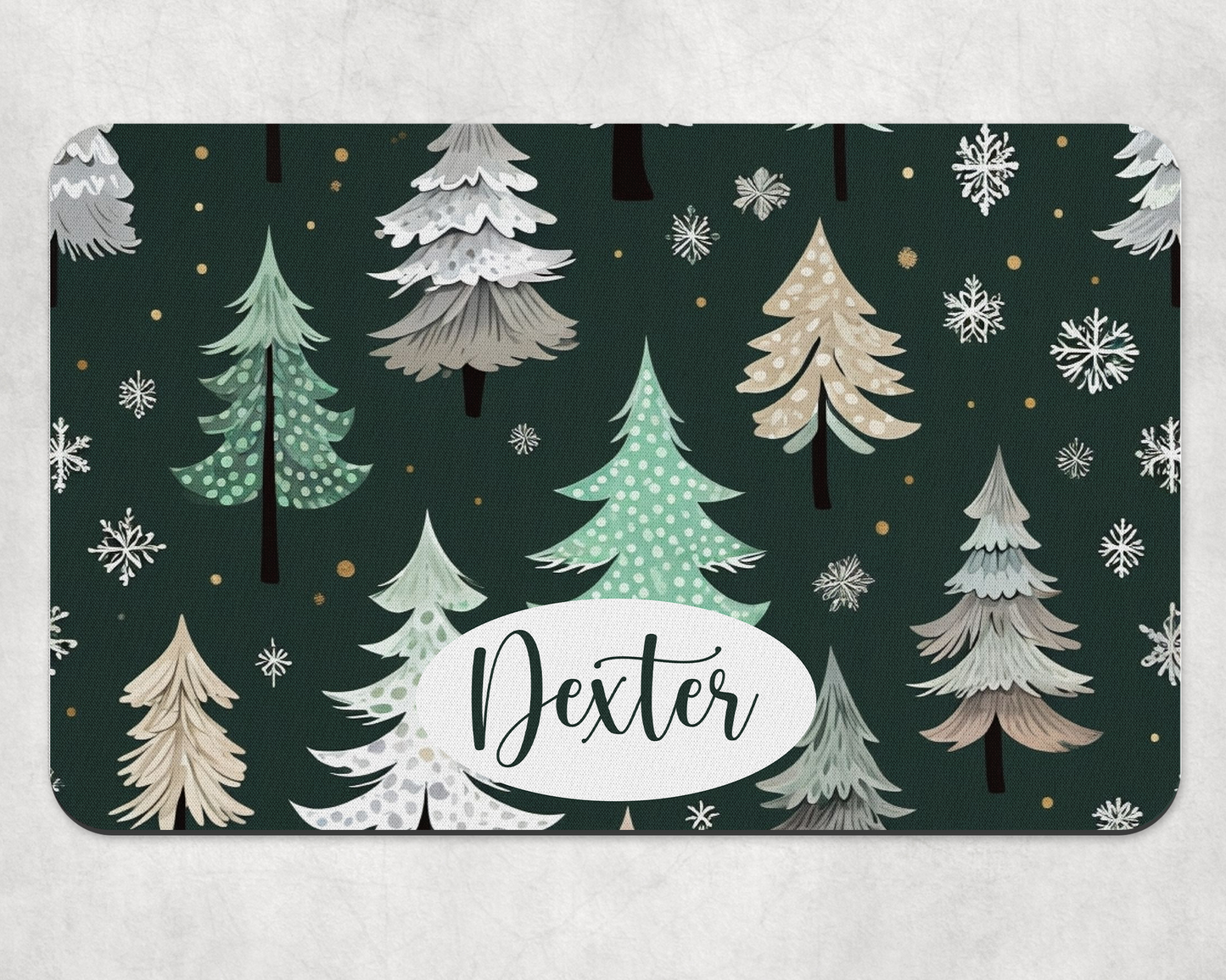 Personalised Pet Bowl Mat Christmas Tree & Snowflakes Design