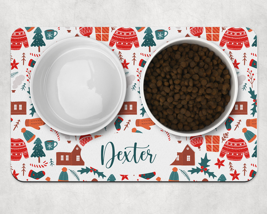 Personalised Pet Bowl Mat Christmas Mix Design