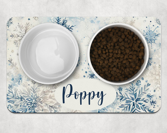 Personalised Pet Bowl Mat Christmas Snowflake Design